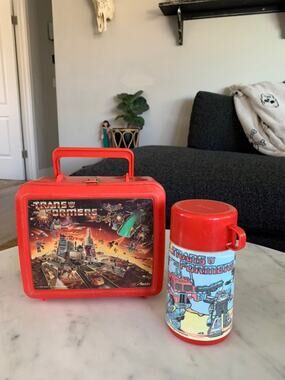 Vintage 1986 "Transformers" Red Plastic Lunch Box with Thermos